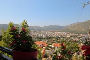 un balcone fiorito con vista sulla città di Skywalk House a Mostar
