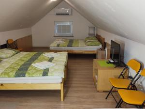 Säng eller sängar i ett rum på Apartma Jelovca - in the attic