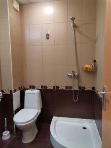 uma casa de banho com um WC e um chuveiro em Апартамент в Oasis beach Kamchia - Лунна пътека em Dolen Bliznak