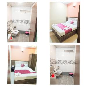 2 foto di una camera con due letti e un bagno di Hotel Golden Galaxy - Santacruz East a Mumbai