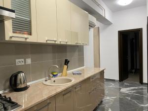 a kitchen with a sink and a counter top at Studios & Apartments Palas by GLAM APARTMENTS in Iaşi