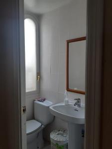 比納羅斯的住宿－Trinidad，一间带卫生间、水槽和镜子的浴室