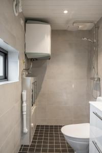 uma casa de banho com um WC e um lavatório em Mysig liten stuga perfekt för par eller liten familj em Sälen