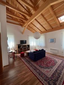 een woonkamer met een blauwe bank en een tapijt bij Villa Stupar 