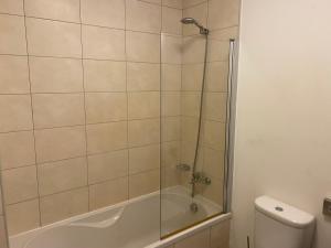 a bathroom with a shower and a tub and a toilet at Salisland365 Private Apartment - Self Catering Dunas Beach Resort in Santa Maria