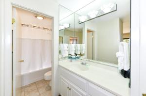 a bathroom with a sink and a toilet and a mirror at 808 Augusta Cir home in Napa