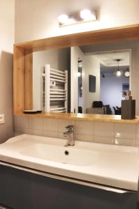 a bathroom sink with a large mirror above it at Le Chapitre Spacieux - parking en résidence fermée in Toulouse