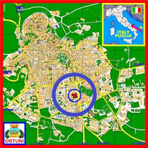 una mappa di una città con un cerchio viola di City OVERLOOK a Ostuni