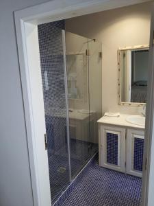 a bathroom with a shower and a sink at Casa D Obidos in Óbidos