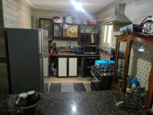 a kitchen with a refrigerator and a counter top at شقه فاخره للايجار المفروش الابراهيميه على البحر in Alexandria