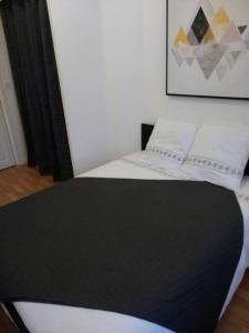 1 dormitorio con 1 cama en blanco y negro en DESTELLE APPART proche gare, en Saint-Brieuc