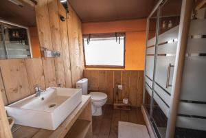 a bathroom with a sink and a toilet at Africa Safari Lake Natron in Mtowabaga
