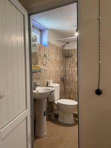 een badkamer met een toilet en een wastafel bij lileo in Omalo