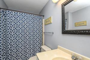 a bathroom with a shower and a sink and a mirror at Villages of Wisp 08 Winding Way in McHenry