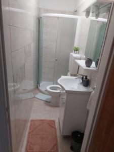 een badkamer met toilet, wastafel en douche bij Guest house Maria Rosa in Rab +22 foto's