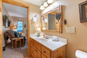 a bathroom with a sink and a mirror at Oasis In the Mountains in Murphy