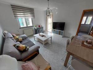 ein Wohnzimmer mit einem Sofa und einem Tisch in der Unterkunft Alia in Madrid
