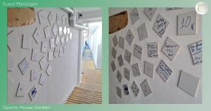 a wall covered with stickers on a wall at Oporto House Garden in Porto