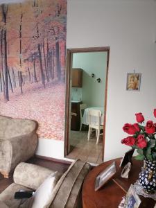 a living room with a couch and a mirror at Apartamento Parra in Arequipa