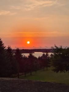 a sunset over a body of water with trees at WHY IŁAWA - WILLE z basenem NAD JEZIOREM in Iława