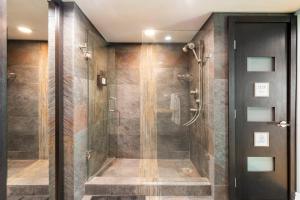 a shower with a glass door in a bathroom at Brickell Center w/City & Bay View + FREE Parking! in Miami