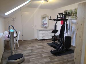 a room with a gym with a treadmill at Landhaus-Ferien-Sommer in Bleckede