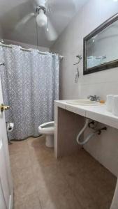 bagno con lavandino, servizi igienici e specchio di Hermoso depa de 2 recamaras en la zona dorada a Tampico