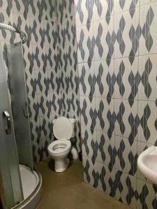 La salle de bains est pourvue de toilettes et d'un lavabo. dans l'établissement Peniel Place, à Makurdu