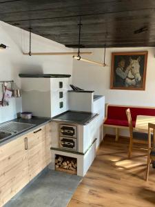 cocina con fogones en una habitación en Berghütte Reissnerhof, en Ranten