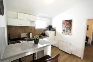 a kitchen with a sink and a counter top at Wunderschön zwischen Ortsausgang und Waldesrand gelegene, schöne Apartments in Herzogenrath