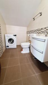 Un baño con inodoro y lavadora. en Apartman Tutti, en Šibenik