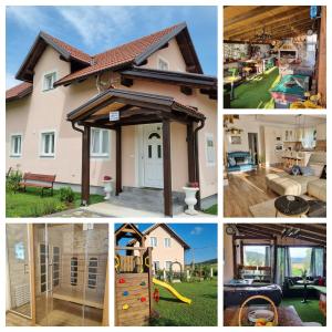 a collage of pictures of a house with a play structure at Villa Lady Di Plitvice in Vrhovine