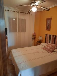 ラ・マタにあるApartment Viñamar 6 La Mataのベッドルーム1室(ベッド2台、シーリングファン付)