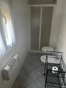 a bathroom with a shower and a toilet in it at B&B Topaze in Sirmione