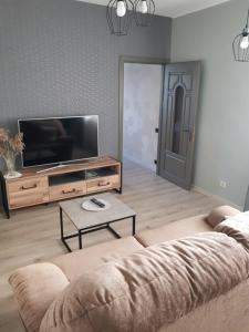 a living room with a couch and a flat screen tv at Dailidžių apartamentai in Klaipėda