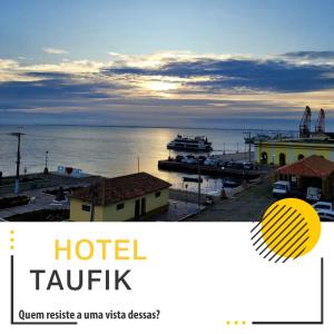 a collage of a picture of a hotel and the ocean at Taufik Hotel in Rio Grande