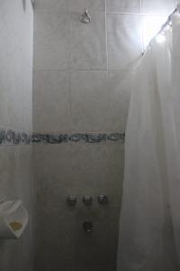 a bathroom with a shower with a sink and a toilet at Casa Huarpes in Mendoza