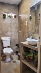 a bathroom with a white toilet and a sink at Interra Apart 2 in Salta +12 photos