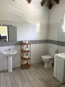 a bathroom with a sink and a toilet at Villa Varte in Baie-Mahault