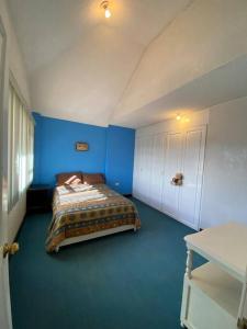 a bedroom with a bed in a blue room at Mi Casa en Rio in Riobamba