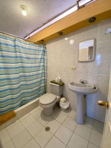 里奧班巴的住宿－Mi Casa en Rio，一间带卫生间和水槽的浴室