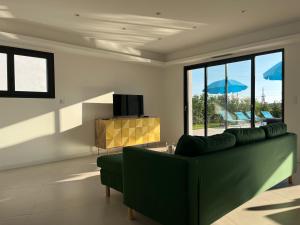 a living room with a green couch and a table at Villa sun dream in Septèmes-les-Vallons