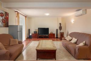 a living room with two couches and a flat screen tv at Pool Villa Divina - Happy Rentals in Šišan