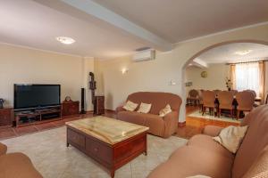 a living room with a couch and a tv at Pool Villa Divina - Happy Rentals in Šišan