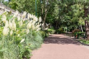 un camino en un parque con un banco y césped en Le Cocon/10 min de Paris, RER A à 4 Min, en Nogent-sur-Marne