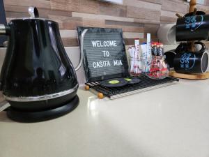 a black blender sitting on top of a counter at Casita Mia - Guest House for 9pax with WIFI, NETFLIX, YOUTUBE, KARAOKE, CAN COOK and BBQ in Malolos