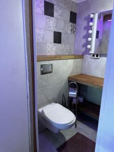 uma pequena casa de banho com WC e lavatório em Contemporary Studio + free parking em Klaipėda