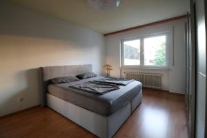 Schlafzimmer mit einem Bett und einem Fenster in der Unterkunft Großes Haus, Sauna, Garten, top Wohnlage in Rehlingen-Siersburg