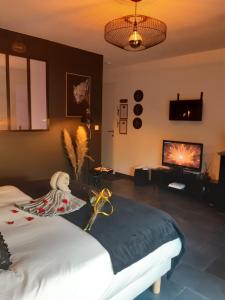 a bedroom with a bed and a tv in a room at LOVER'S ROOM OR in Verton