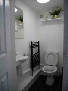 a white bathroom with a toilet and a sink at Newly refurbished 3 bed house in Hull